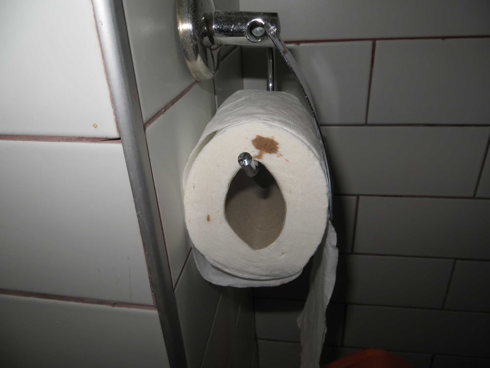 Dreckige gebrauchte WC Papier Rolle, neu bekommen Club Turtas Beach Hotel