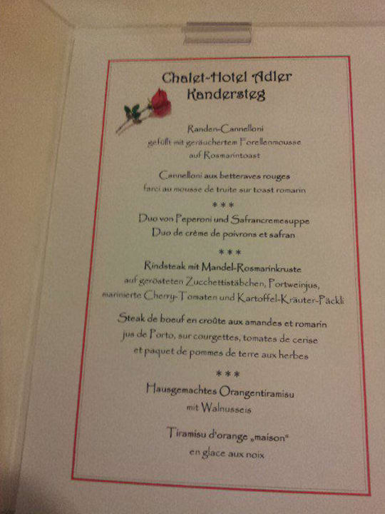 Menu-Karte Hotel Adler