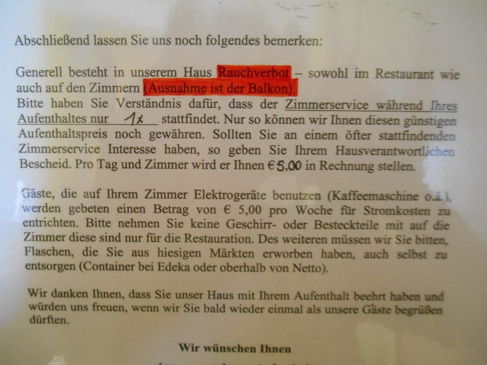 Das hing an der Zimmertür Hotel Salzsäumerhof