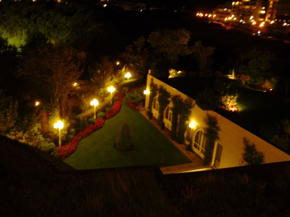 Blick auf den Garten am Abend Alexander Hotel