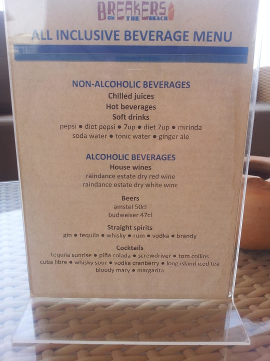 All inclusive Karte Strandbar The Cove Rotana Resort