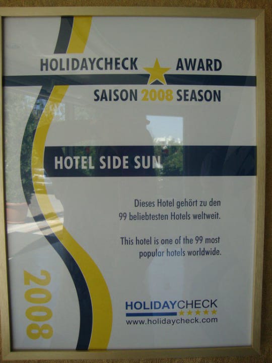 Holidaycheckaward 2008 Side Sun Hotel