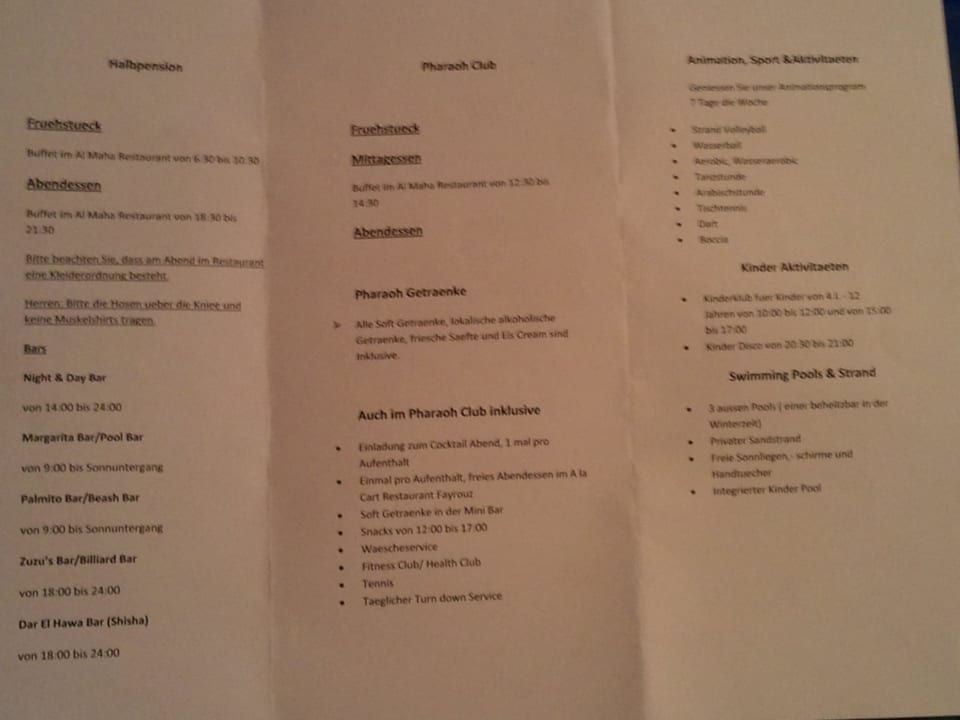 Leistungen des Pharao Club und HP Steigenberger Coraya Beach - Adults only