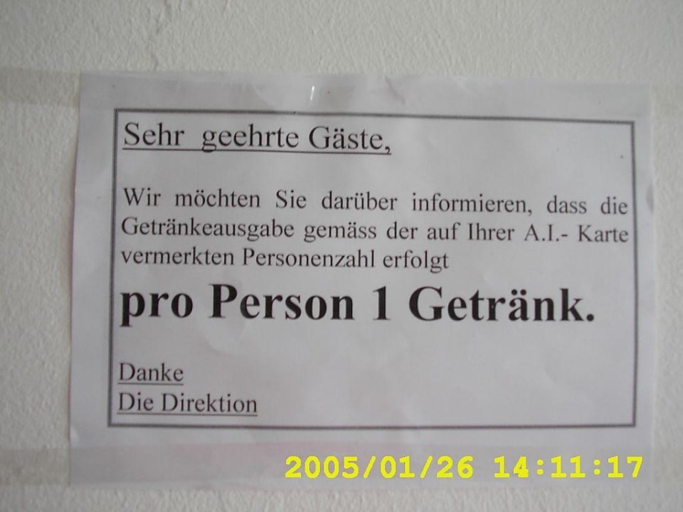 Getränkeeinteilung Hotel Neptunia Skanes