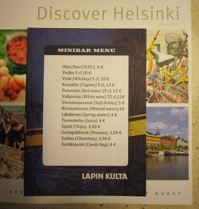 Minibar price list Clarion Collection Hotel Katajanokka