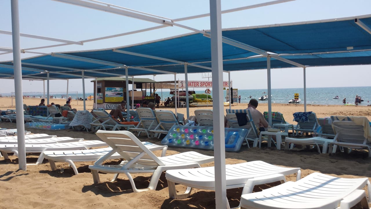 Der Strand vom Hotel immer freie Liegen Hotel Orfeus Park