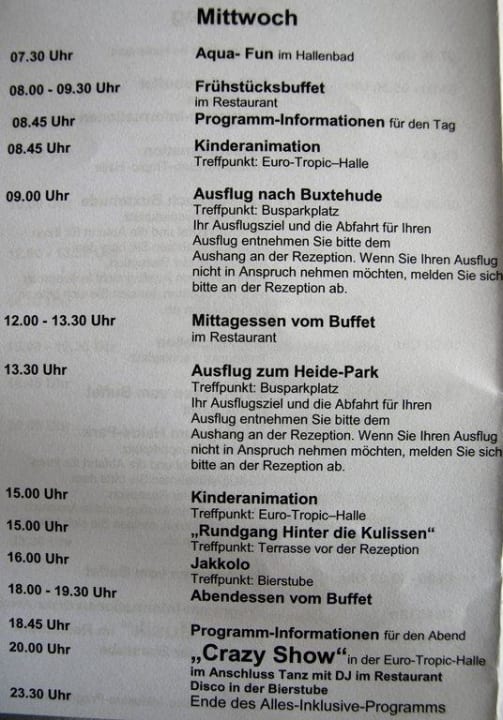 Tagesablauf Eurostrand Resort Lüneburger Heide