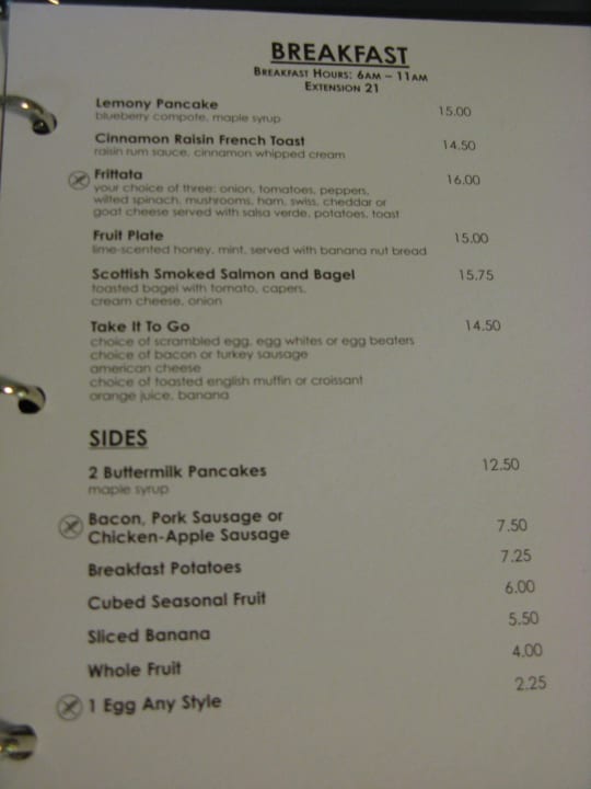 Speisekarte Roomservice Palmer House A Hilton Hotel