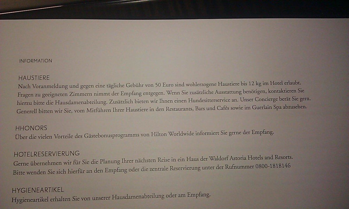 Sehr diplomatische Vorfulierung über das Mitbringe Waldorf Astoria Berlin