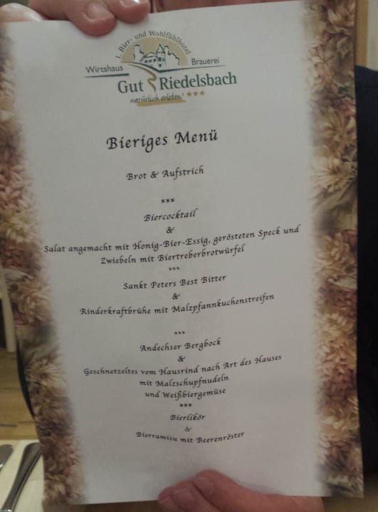 Bierisches 4-Gänge-Menü am 2. Abend 1. Bier & Wohlfühlhotel Gut Riedelsbach