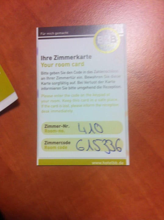 Karte mit Zimmer-Zugangscode B&B HOTEL Essen-City