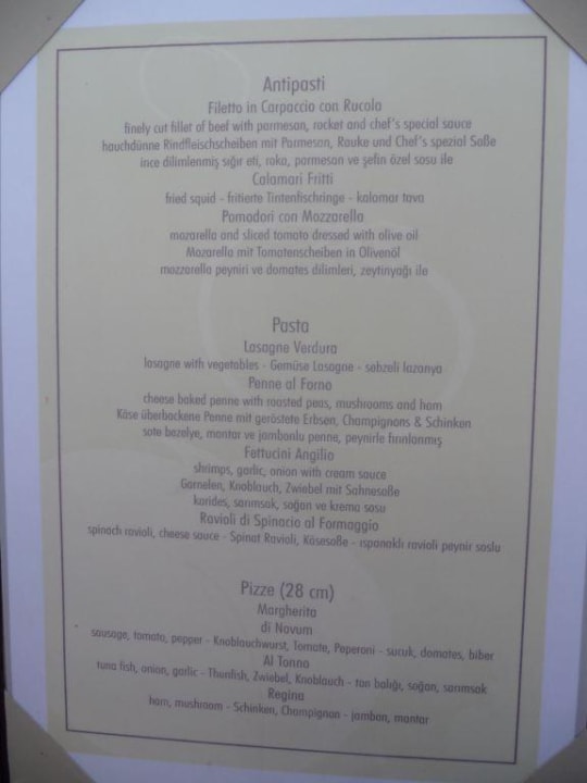 Aktuelle Speisekarte beim Italiener (Teil 2) Hotel Novum Garden Side