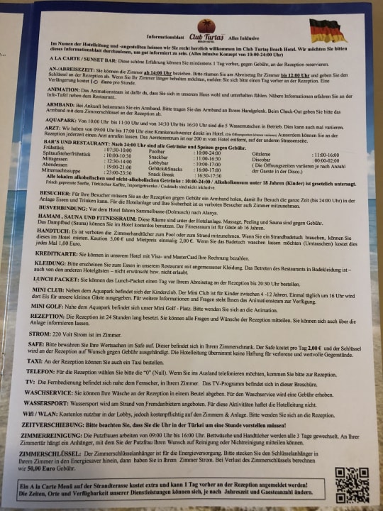 Infos / Regeln allgemeines Club Turtas Beach Hotel