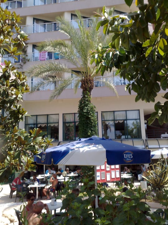 Blick vom Pool zum Freisitz vor der Bar Aska Hotel Just in Beach