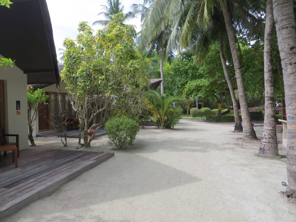 Spaziergang am Strand und den Beachvillen Adaaran Select Hudhuran Fushi - Premium All Inclusive
