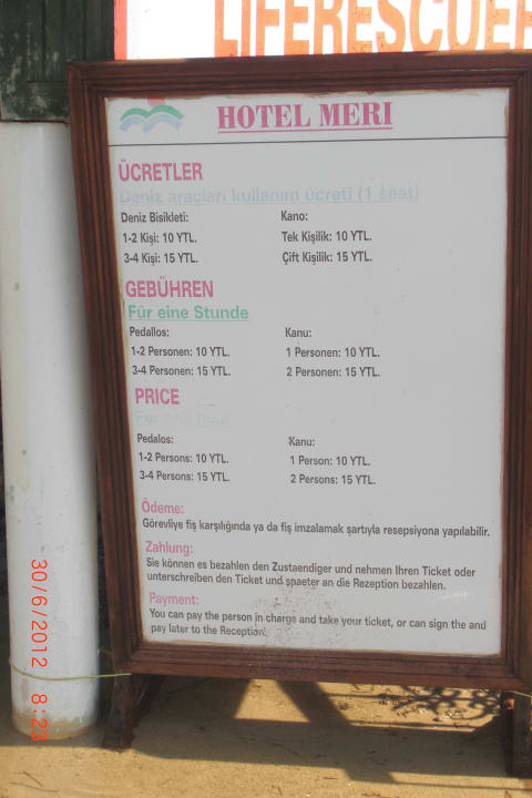 Preise für die Tretboote Hotel Meri