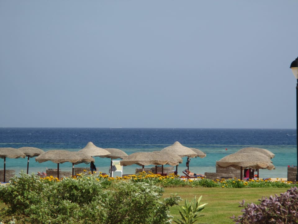 Blick zum Strand von unserer Terrasse Hotel Gorgonia Beach Resort