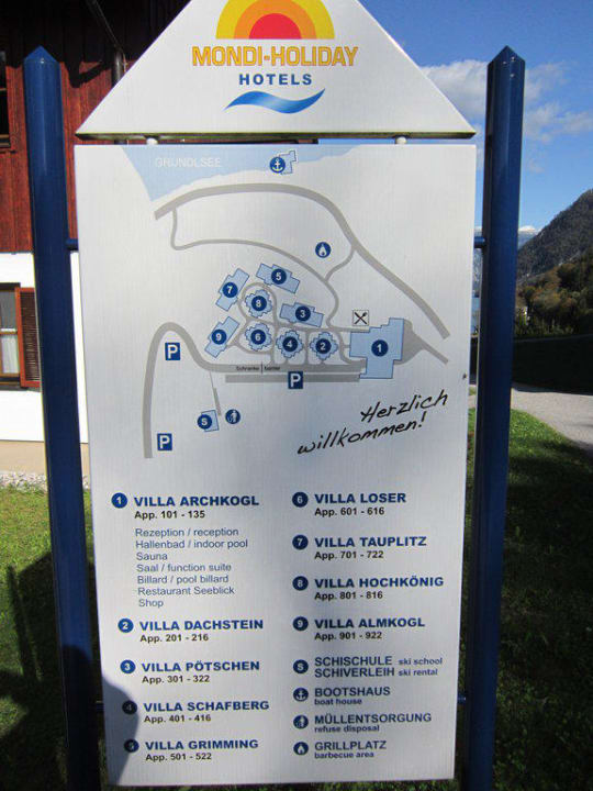 Wegweiser zu den Zimmern MONDI Resort am Grundlsee
