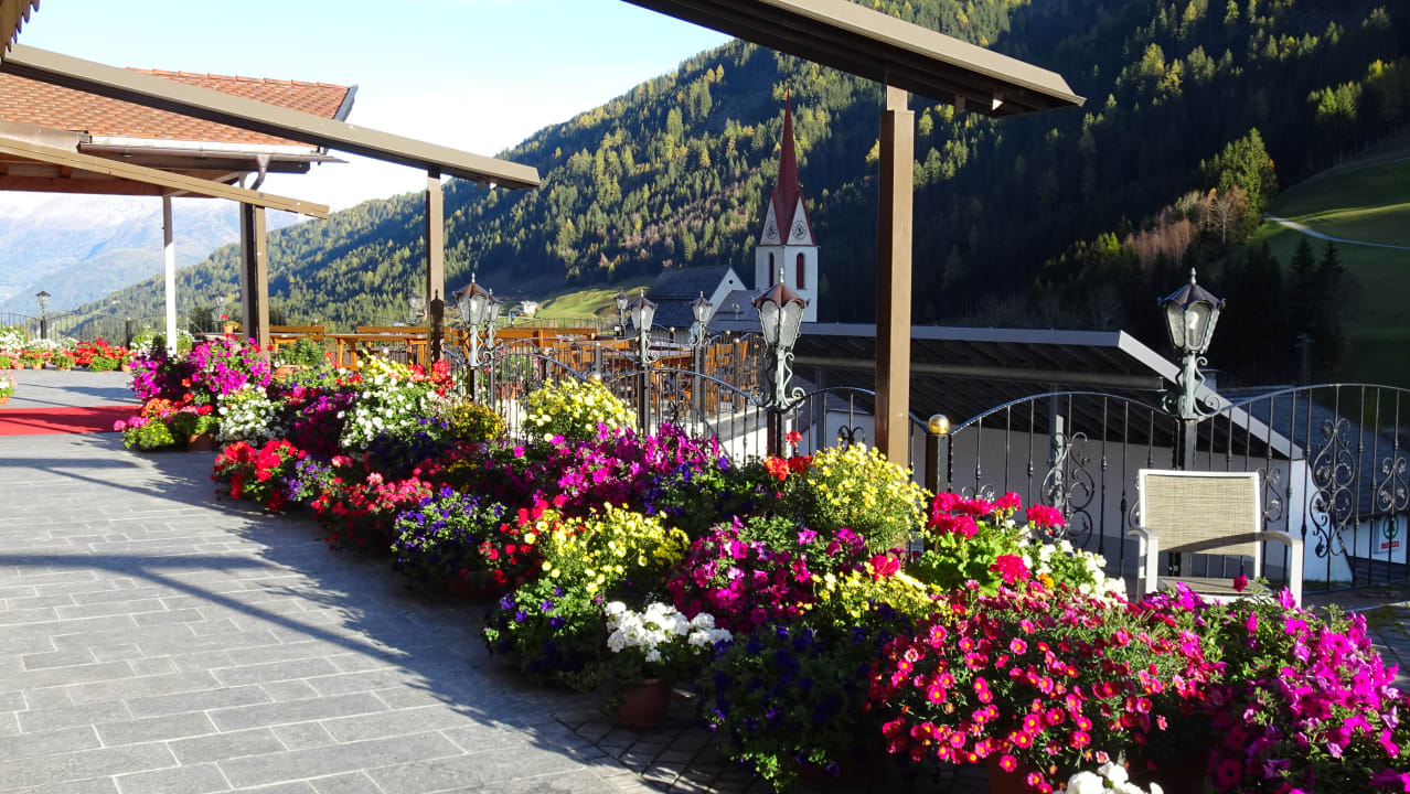 Blumenpracht vor dem Hotel im Herbst Berghotel Ratschings