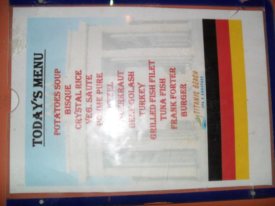 Essenkarte Titanic Beach Spa & Aqua Park