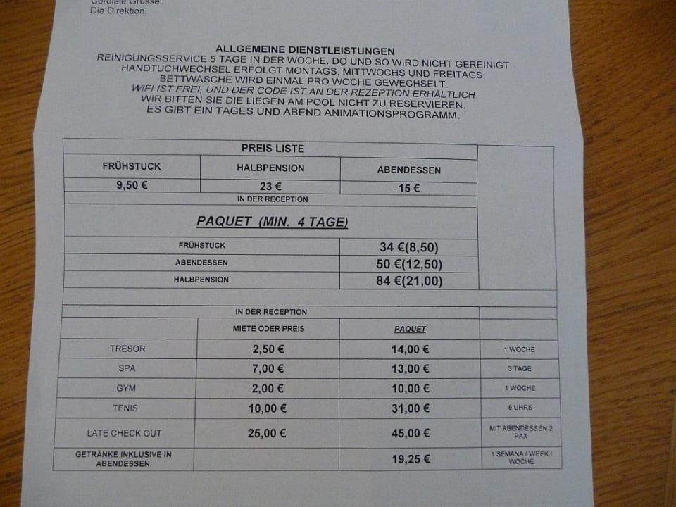 Preisliste Apartamentos Cordial Mogán Valle