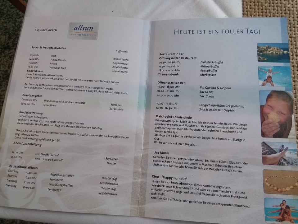 Tagesprogramm allsun App.-Hotel Esquinzo Beach