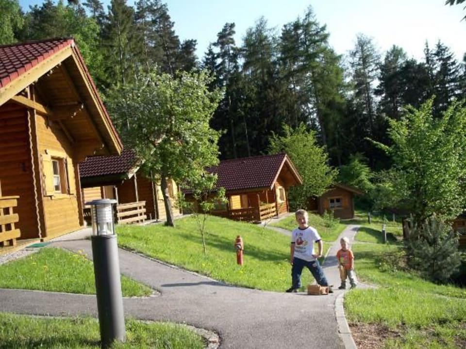 Blick ins Feriendorf Blockhaus Hedwig