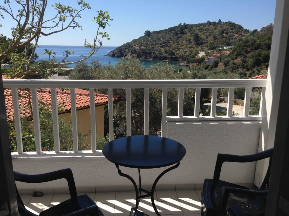 Balkon und Blick aus einem Studio Hotel Limnionas Bay Village