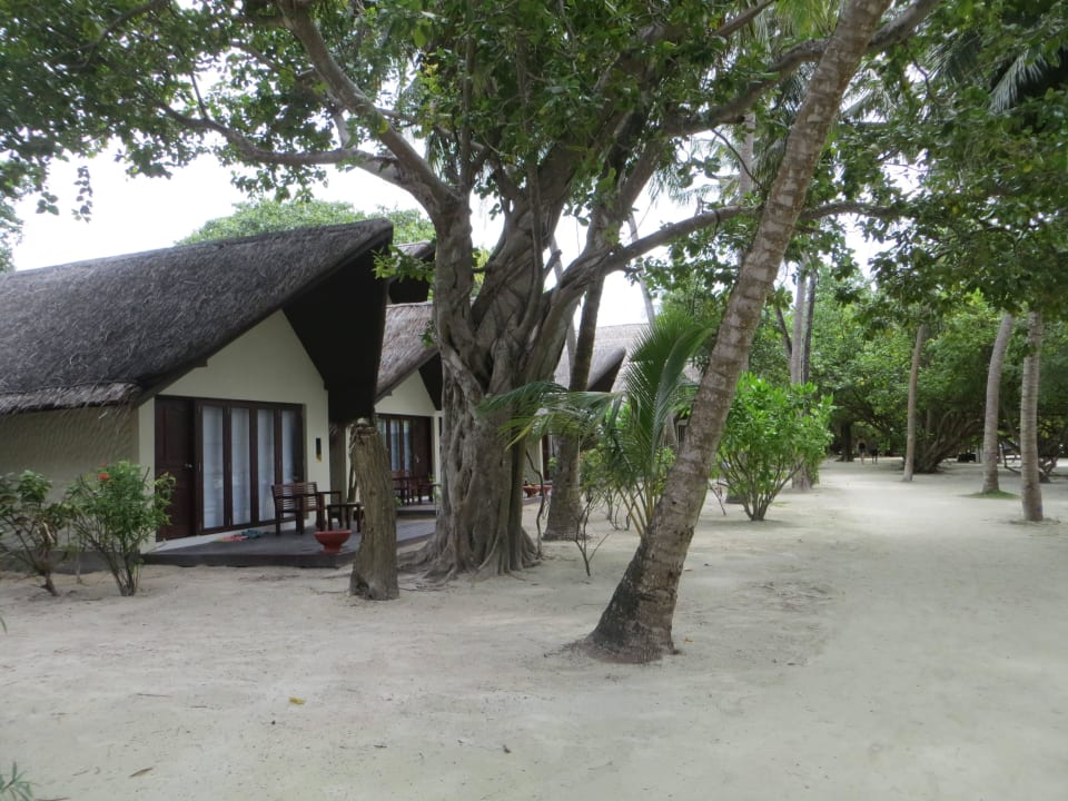 Spaziergang am Strand und den Beachvillen Adaaran Select Hudhuran Fushi - Premium All Inclusive