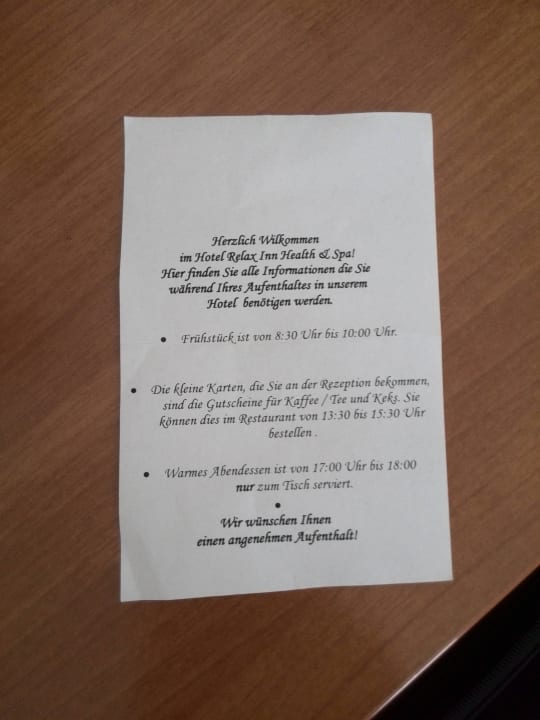 "Informationen" für den Gast Relax Inn Health & Spa