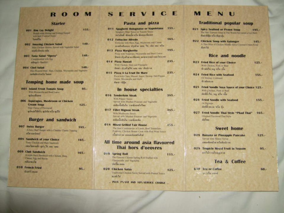 Speise und Getränke Karte The Fair House Beach Resort