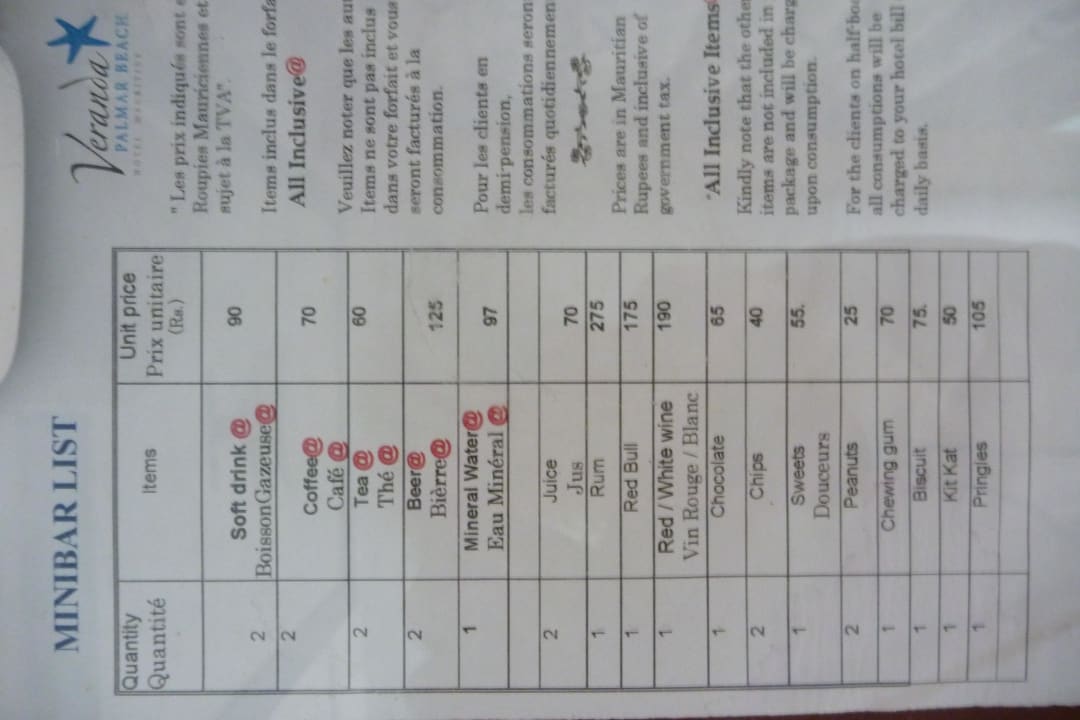 Minibar Veranda Palmar Beach Hotel