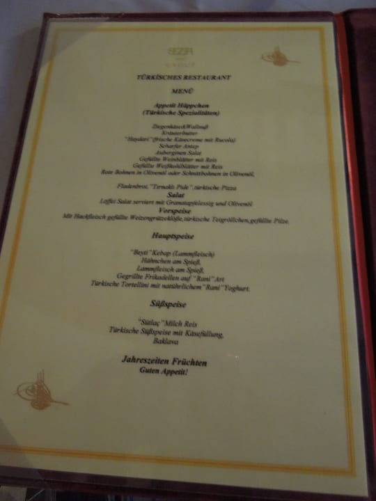 Karte türkisches Restaurant Club Grand Aqua