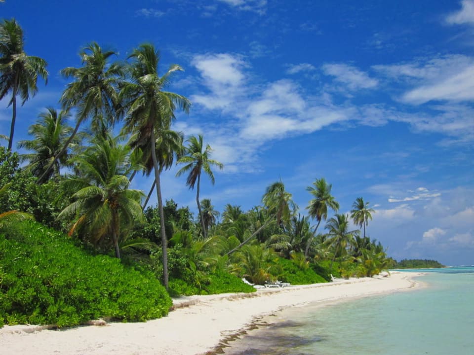 Strand vom Schiffsanleger nach Süden Meeru Maldives Resort Island