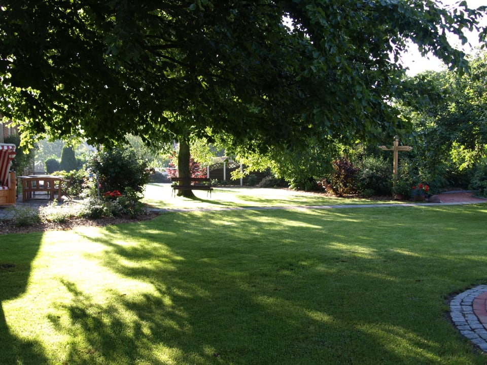 Morgensonne erhellt den Bauernhofgarten Ferienhäuser Bauernhof Haltermann Landurlaub mit Stil