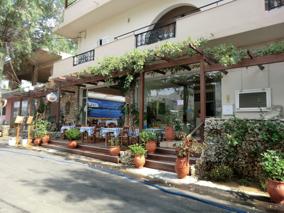 Rechts die Lobby, links Restaurant, oben Zimmer Zorbas Lifestyle Hotel