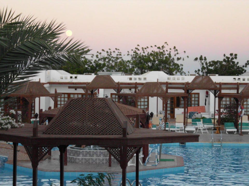 Blick von Balkon auf Pool bei Sonnenuntergang Menaville Safaga