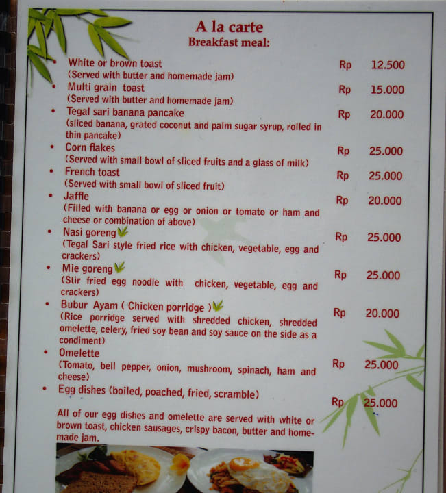 Menu śniadaniowe-Tegal Sari Hotel Tegal Sari