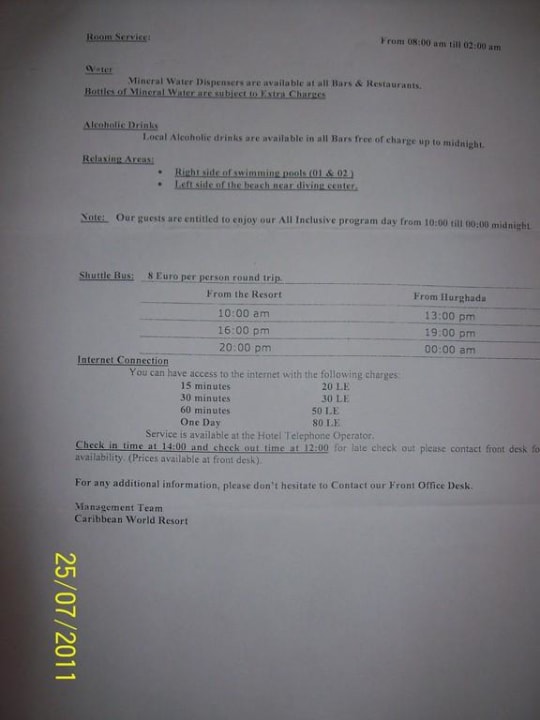 Roomcervice Hinweise Sentido Caribbean World Soma Bay