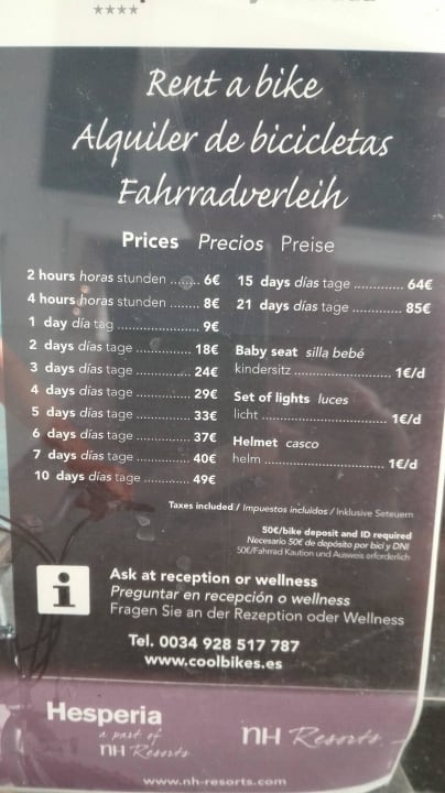 Fahrradverleih im Hotel Dreams Lanzarote Playa Dorada Resort & Spa