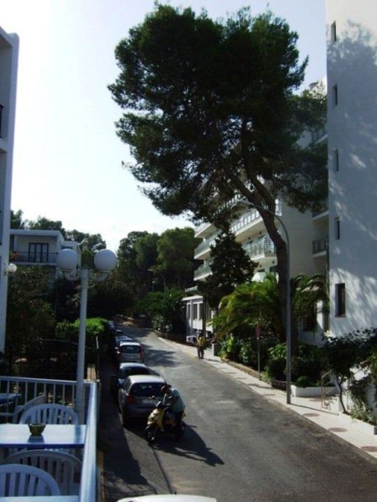 Ausblick von der Terrasse auf Nebenstraße Hotel Osiris