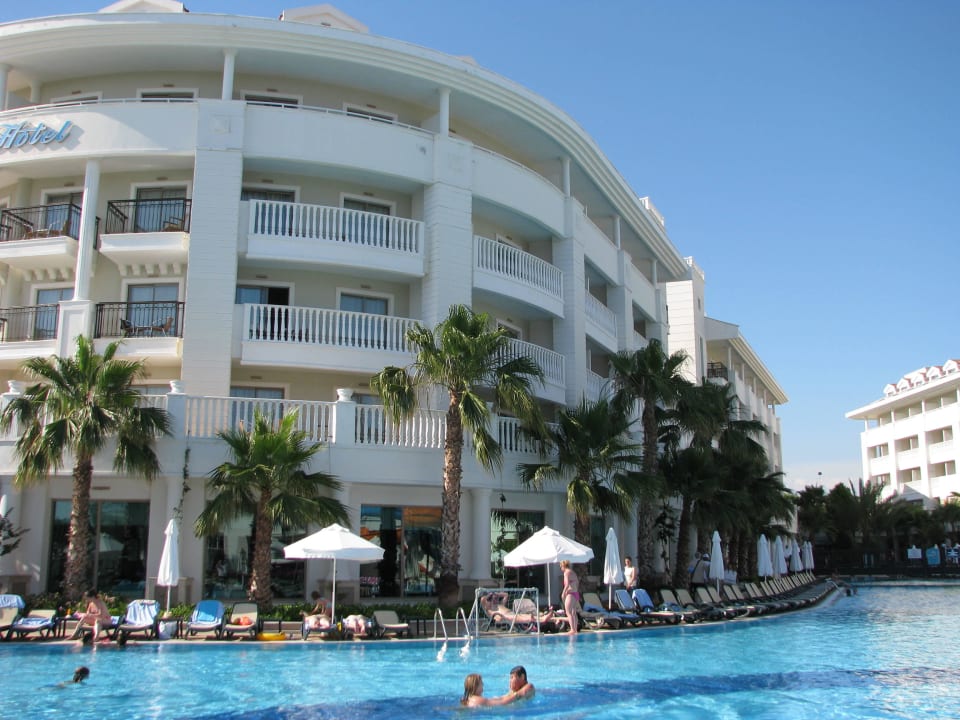 Pool, Palmen und Hotel Alba Queen Hotel