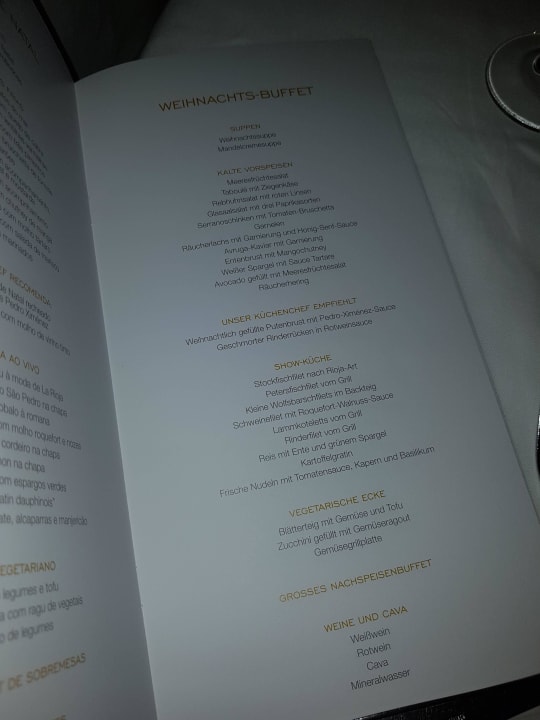 Menükarte Buffet zu X-Mas Hotel Riu Touareg