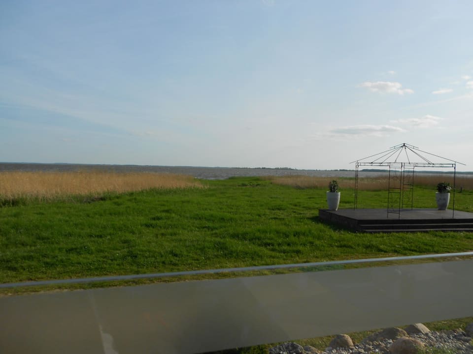 Achterwasser, Blick von der Terrasse Inselhof Vineta