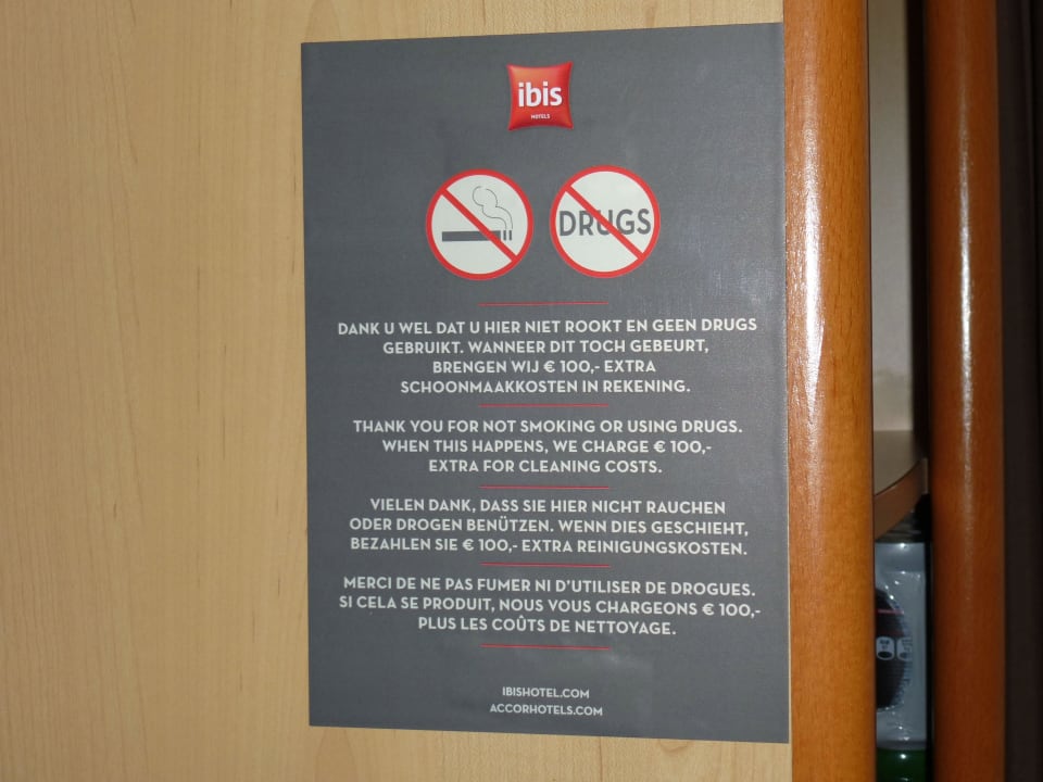 Drogen sind auf dem Zimmer verboten ibis Den Haag City Centre Hotel