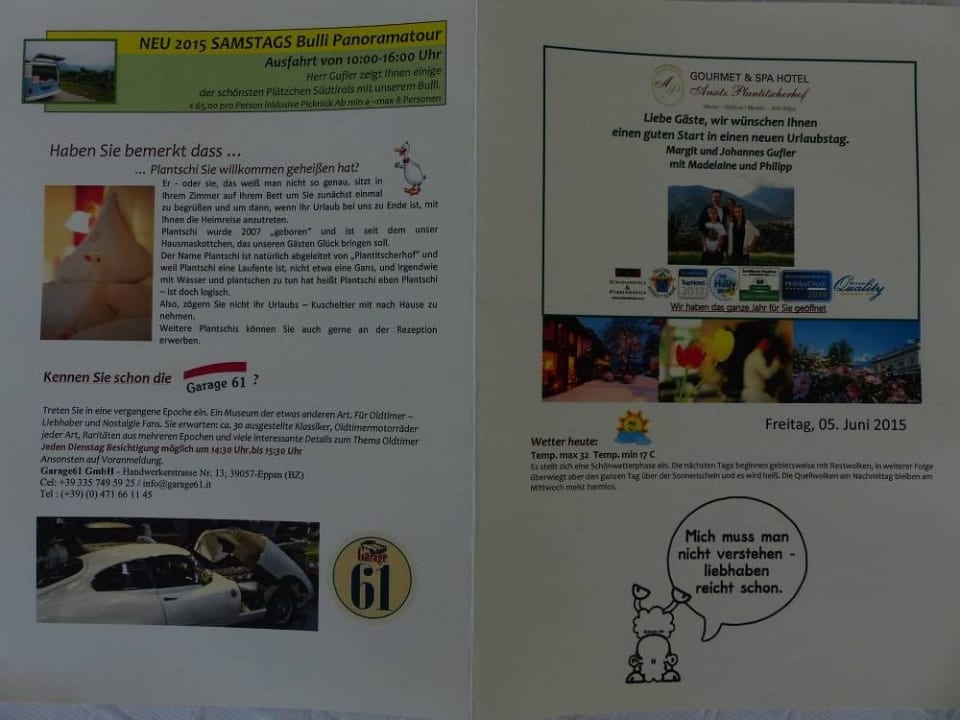 Tagesprogramm Hotel Ansitz Plantiz