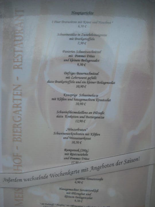 Speisekarte Hotel Meisnerhof