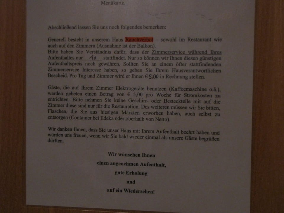 Aushang Zimmertüre Hotel Salzsäumerhof