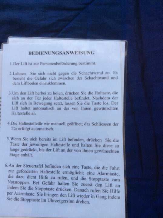 Hinweise zum Lift Hotel Senator Kurhaus