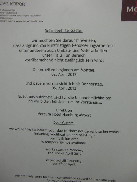 Infomationen sind gut und ausreichend verteilet  Leonardo Hotel Hamburg Airport